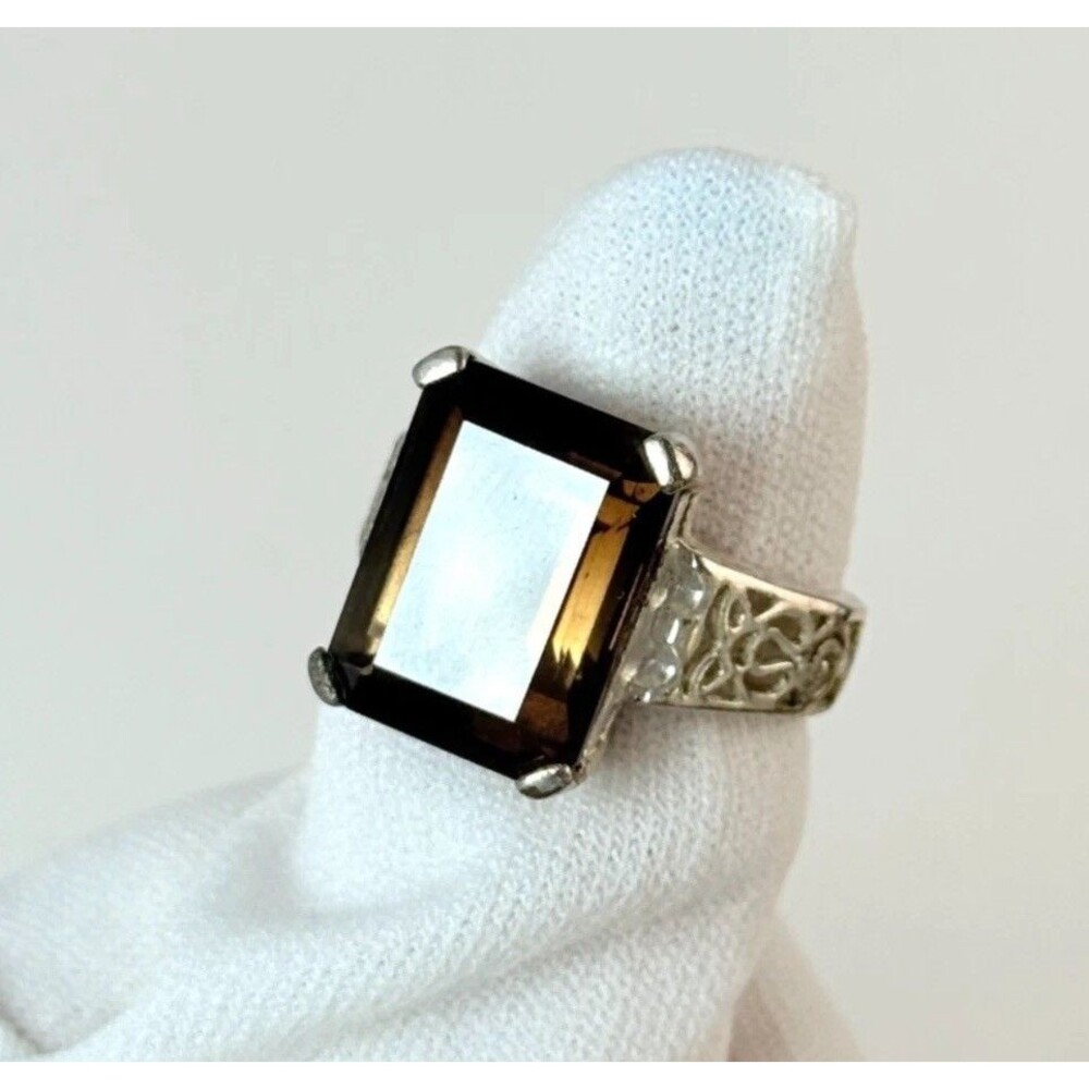 Vintage Signed 925 Sterling Silver Ring Size 9 FAS w/ Large Glass Stone